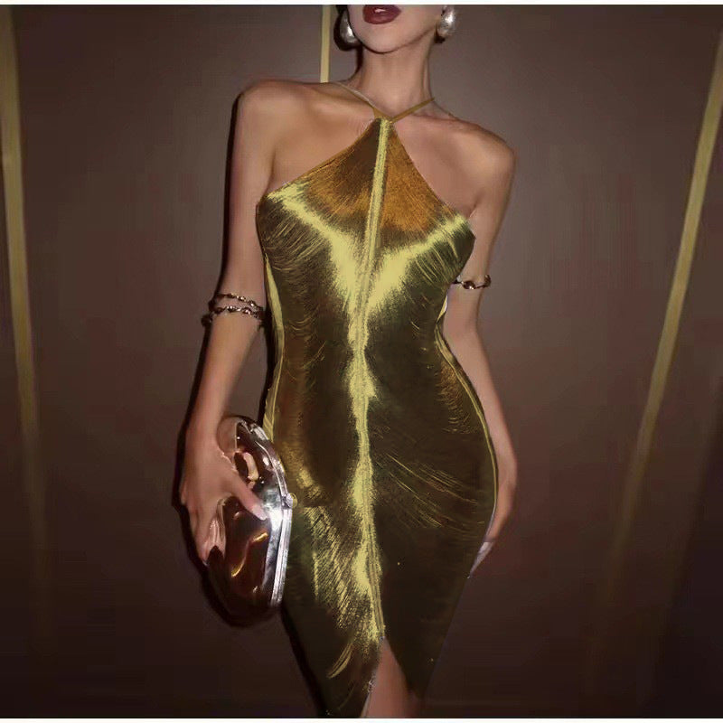 Vestido de moda con borlas, cuello halter y espalda descubierta para primavera y verano