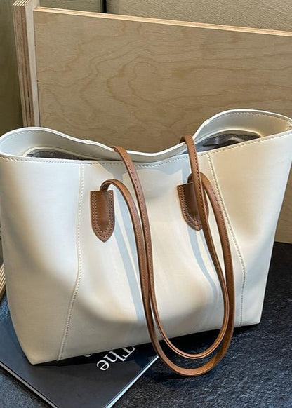 Elara – Two-Tone PU Leather Tote Bag with Long Shoulder Straps