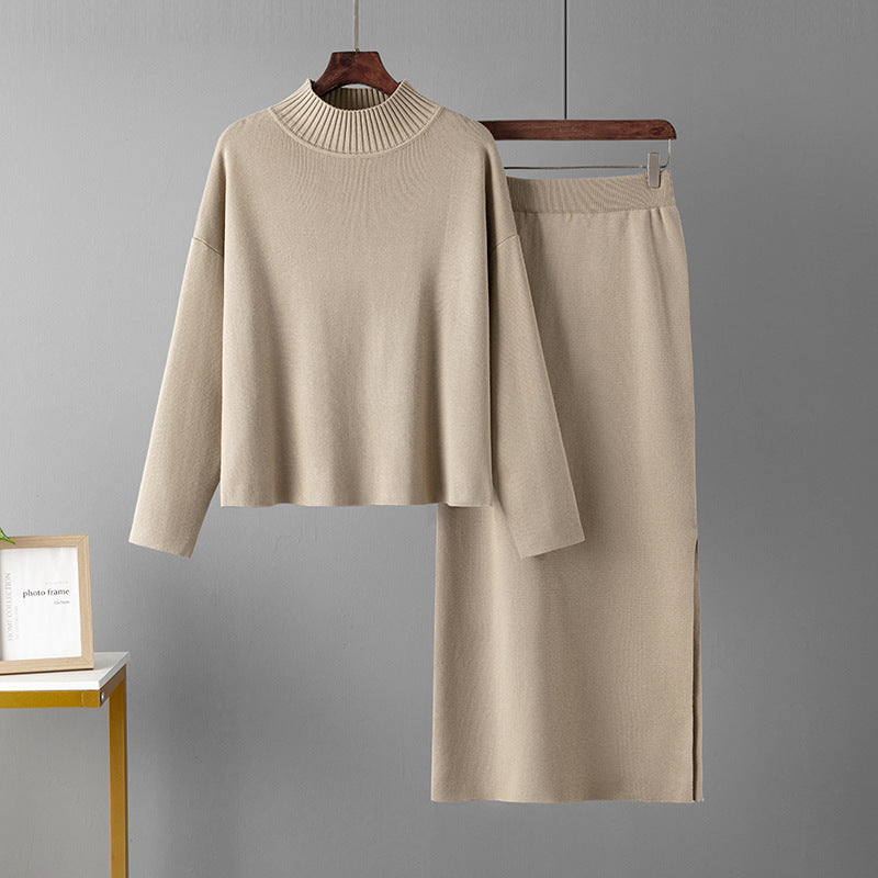 Ropa de mujer Otoño Casual Suelto Falda larga Traje de dos piezas Suéter