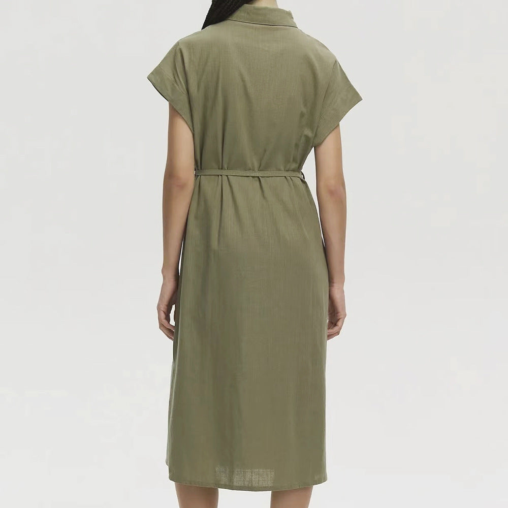 Vestido camisero largo holgado con cuello y cintura de botonadura sencilla para mujer