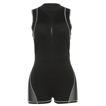 Mono ajustado con realce de cadera para mujer, ropa de otoño e invierno, cuello redondo, cremallera, sin mangas, costuras transparentes