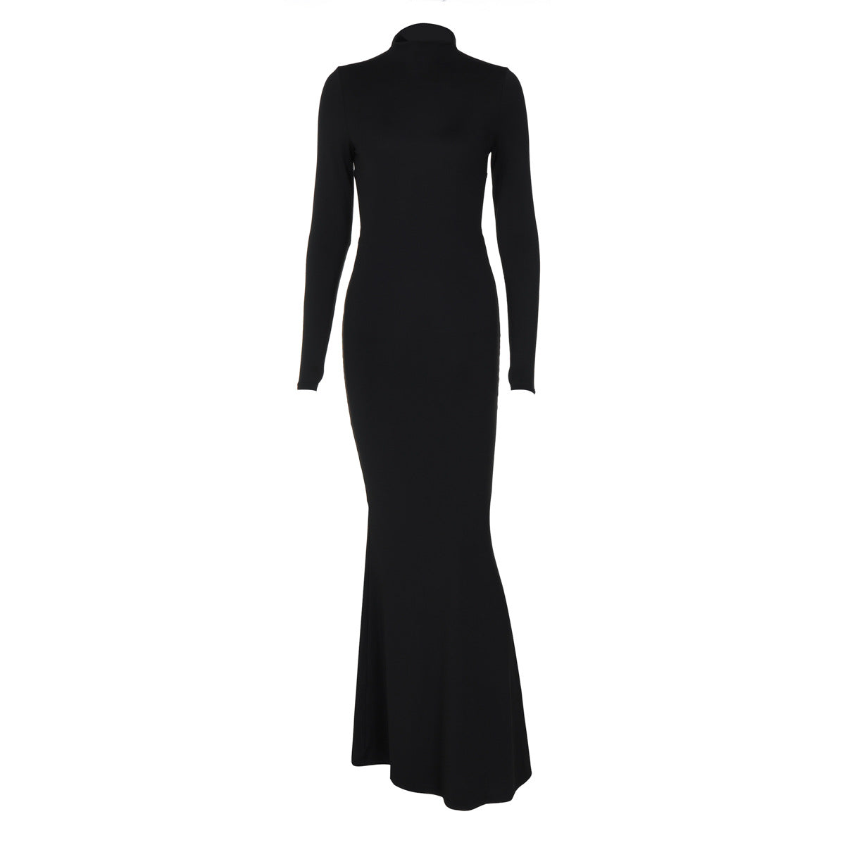 Vestido largo de otoño para mujer, color liso, medio cuello, manga larga, sexy, personalizado, espalda descubierta