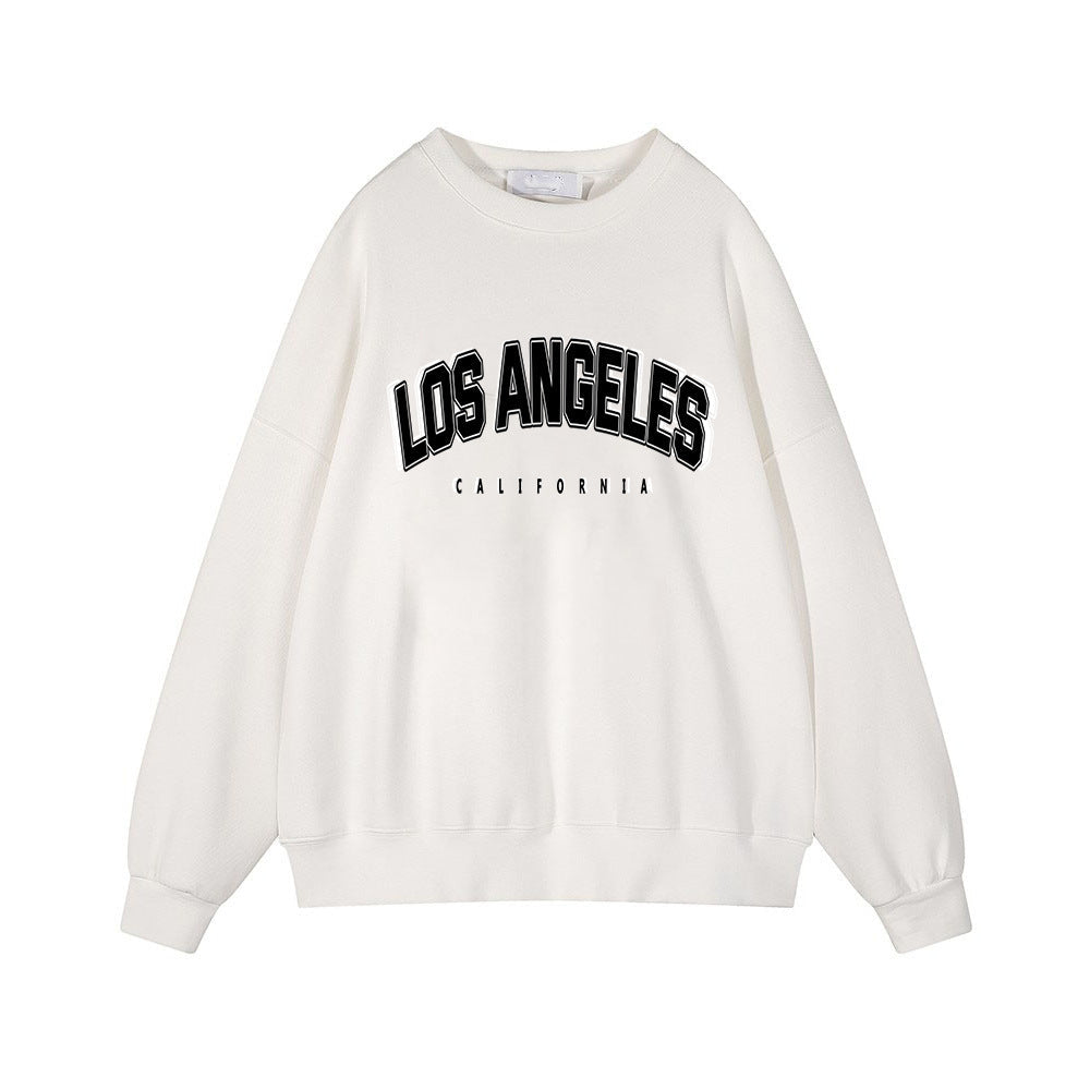 Sudadera holgada con estampado de letras retro y manga larga con forro polar para otoño e invierno