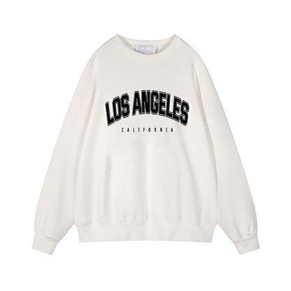 Sudadera holgada con estampado de letras retro y manga larga con forro polar para otoño e invierno