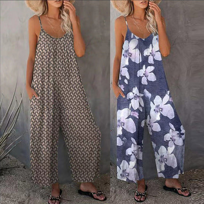 Mono de verano para mujer, estampado informal, sin mangas, holgado, de pierna ancha