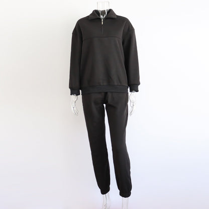 Suéter de manga larga con cremallera y cuello alto para mujer, conjunto de dos piezas para otoño e invierno, cómodo, holgado, deportivo e informal