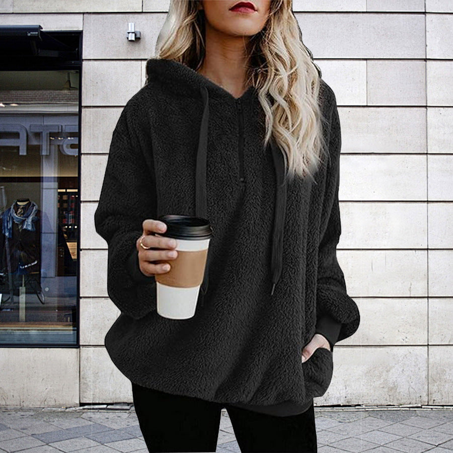 Ropa de otoño e invierno para mujer, cárdigan de manga larga con capucha y color liso