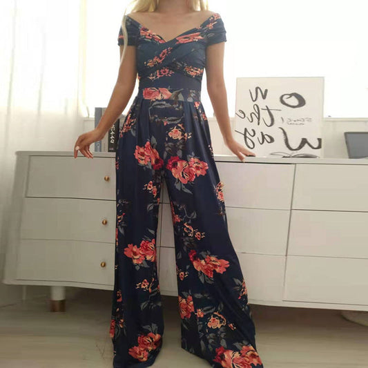 Mono de oficina con estampado de hombros descubiertos y cintura controlada para mujer, primavera y otoño