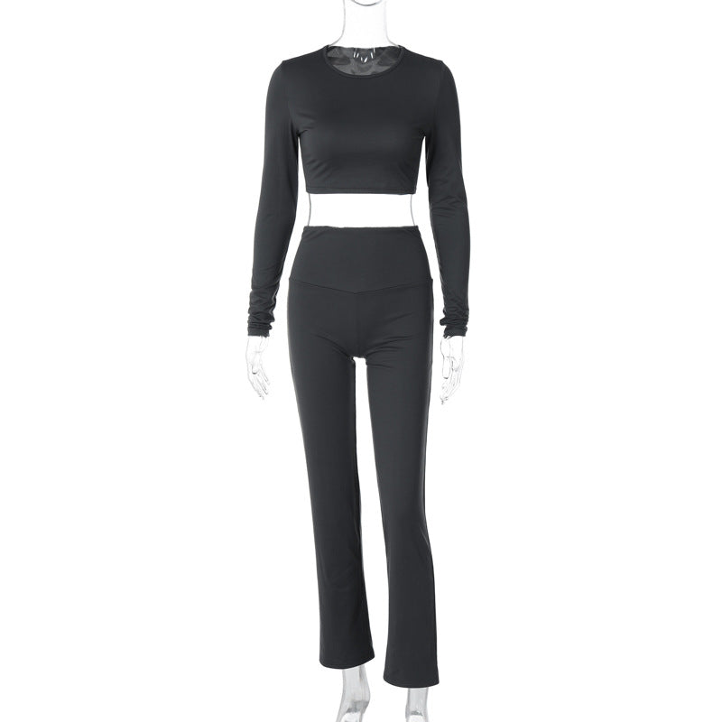 Conjunto de dos piezas formado por pantalón y pantalón ajustado, manga larga y cuello redondo, para mujer, otoño e invierno, informal