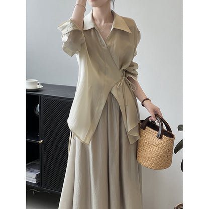 Conjunto de dos piezas formado por camisa y falda y encaje fino para mujer, verano