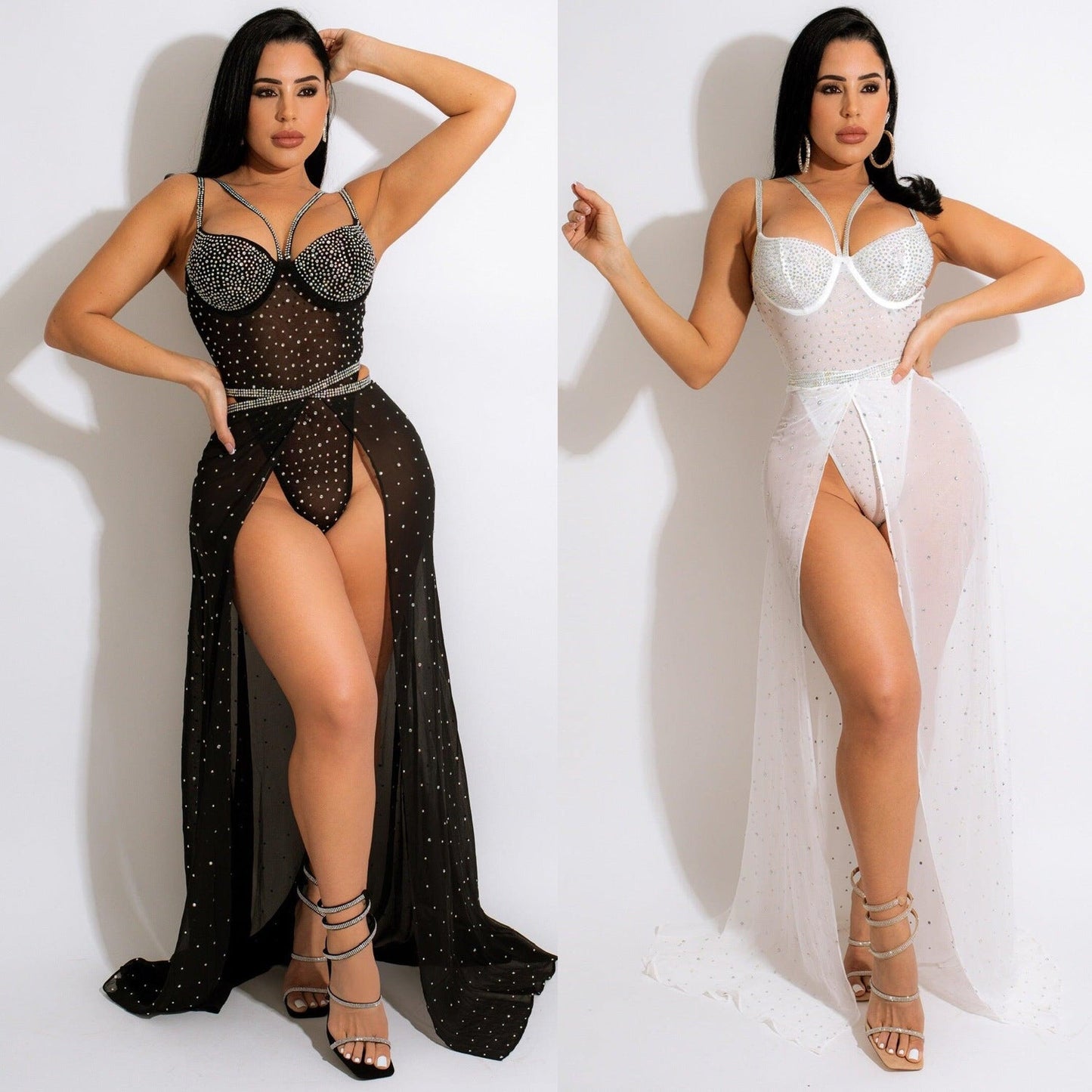 Traje de baño de dos piezas con arnés de perforación y pecho envuelto. Uniformes de discoteca.
