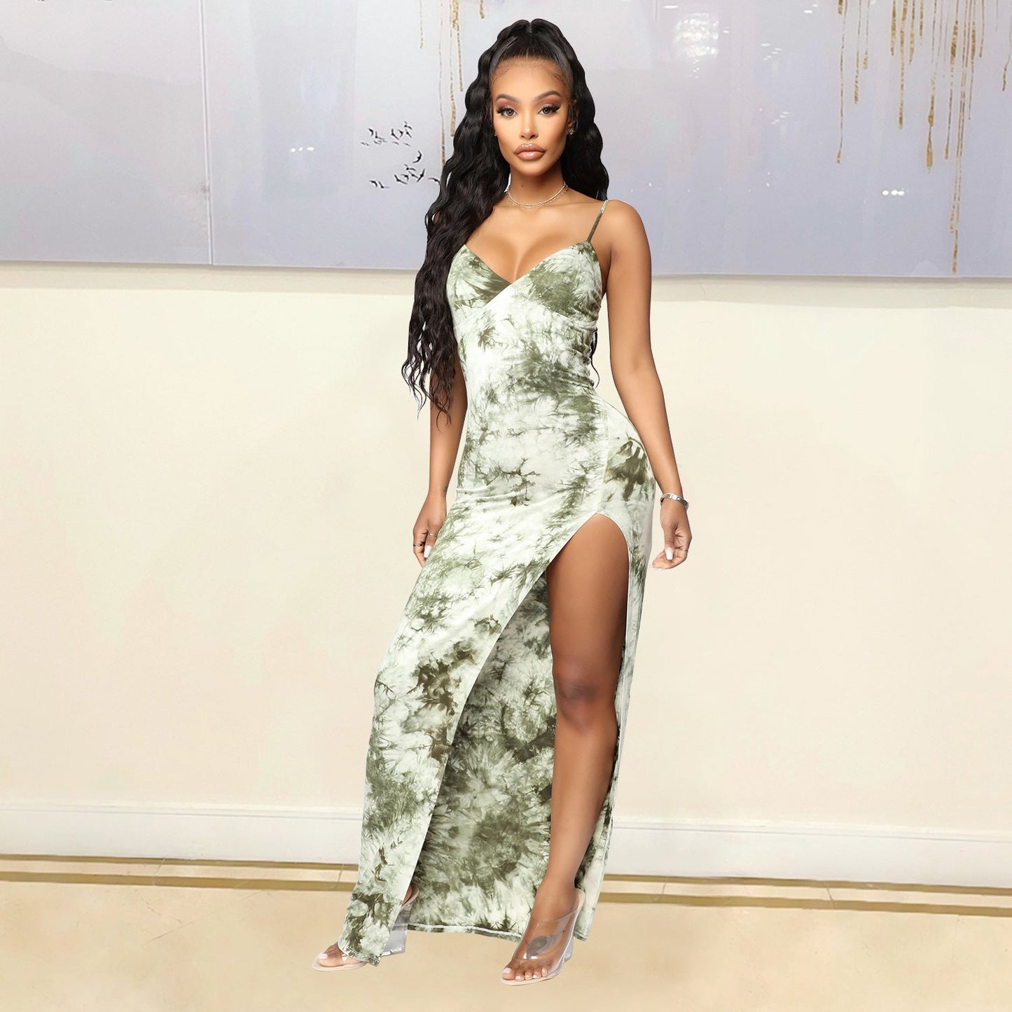 Vestido de verano para mujer, sexy, con tirantes finos y estampado floral, con abertura