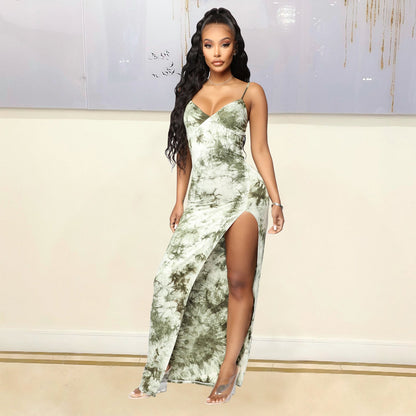 Vestido de verano para mujer, sexy, con tirantes finos y estampado floral, con abertura