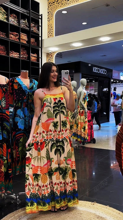 Vestido largo con tirantes finos y estampado sin mangas para mujer, sexy, de verano