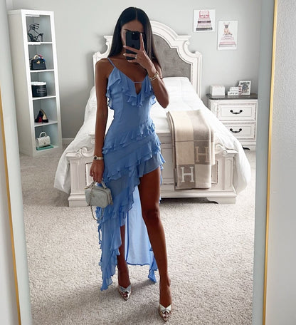 Vestido asimétrico irregular de color sólido con tirantes sexy