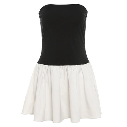 Vestido ajustado plisado con cuello halter y contraste de colores para mujer