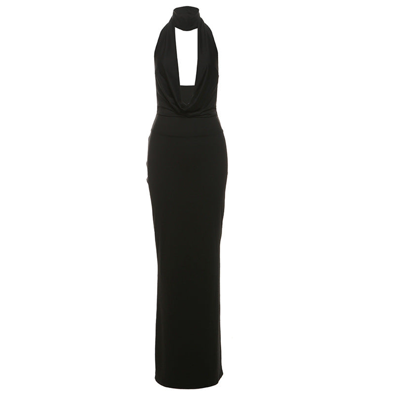 Vestido elegante de otoño-invierno para mujer, sexy, con escote en V y espalda descubierta y abertura lateral