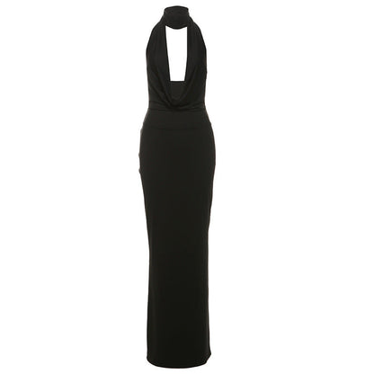 Vestido elegante de otoño-invierno para mujer, sexy, con escote en V y espalda descubierta y abertura lateral