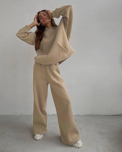 Conjunto de suéter con capucha y pantalones rectos informales para mujer, otoño e invierno, conjunto de dos piezas