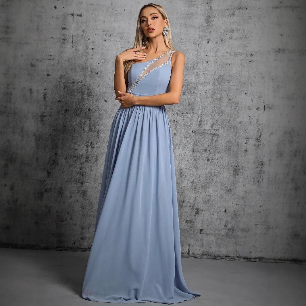 Vestido de noche para reunión anual, vestido de cóctel de un solo hombro, vestido de cóctel nupcial, vestido de actuación para brindis, vestido de noche para ceremonia de adultos, vestido de fiesta anual.