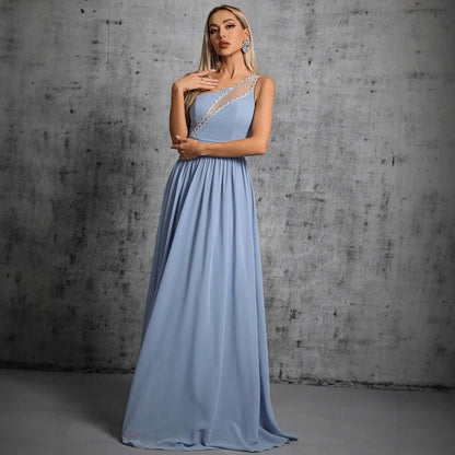 Vestido de noche para reunión anual, vestido de cóctel de un solo hombro, vestido de cóctel nupcial, vestido de actuación para brindis, vestido de noche para ceremonia de adultos, vestido de fiesta anual.