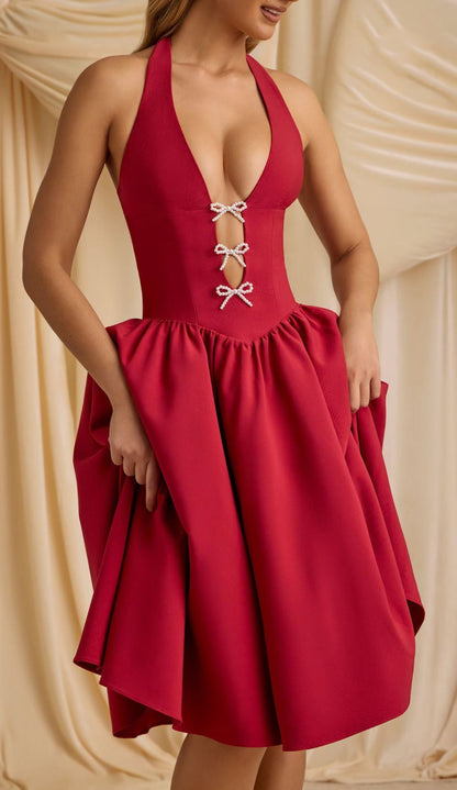 Vestido de tul sexy con escote halter, lazo y escote en V profundo, sin espalda, para primavera y verano