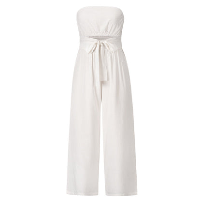 Conjunto de moda informal, mono ajustado sexy sin espalda, pantalones de pierna recta, primavera y verano, nuevo
