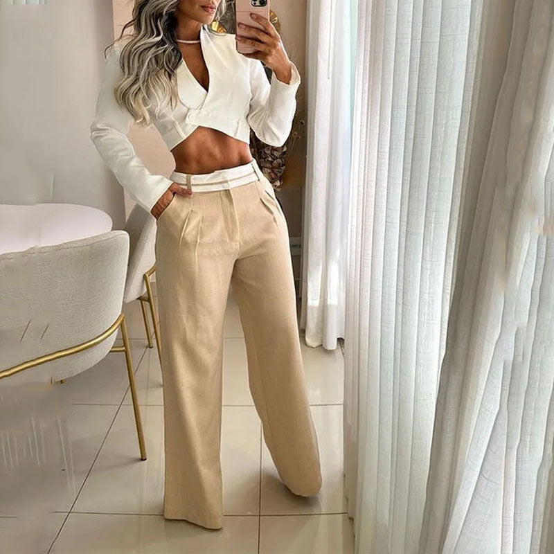 Conjunto de dos piezas de traje de verano para mujer, informal, de color liso, holgado y con pantalones