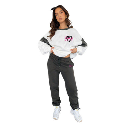 Conjunto de suéteres y pantalones casuales para mujer, con estampado multicolor de corazón de melocotón, para otoño e invierno