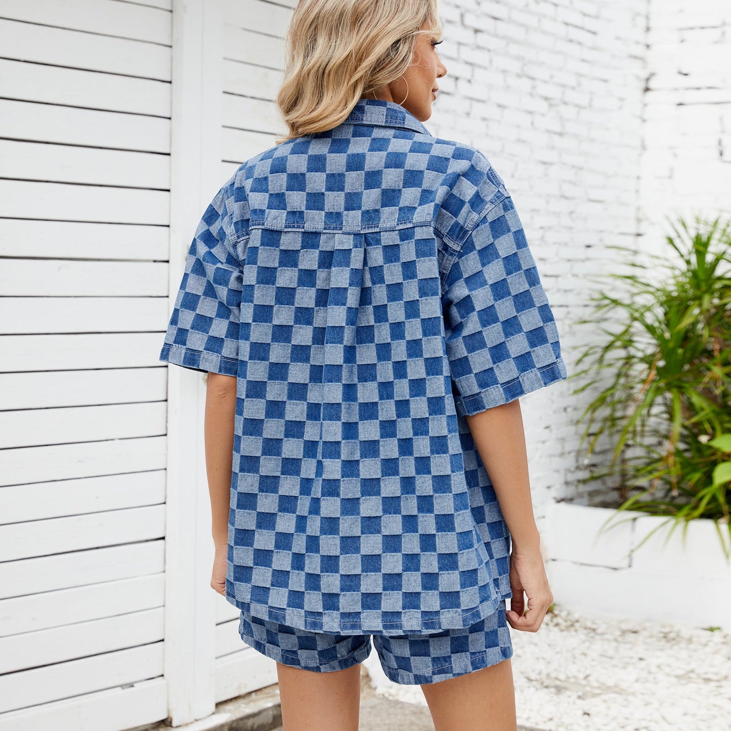 Conjuntos de camisa vaquera holgada informal de manga corta con lavado fino de verano para mujer