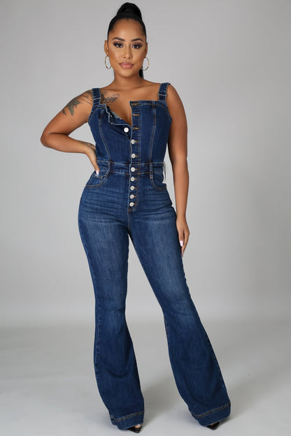 Mono vaquero con plataforma y tirantes para mujer, informal, sexy, con pierna ancha