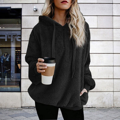 Ropa de otoño e invierno para mujer, cárdigan de manga larga con capucha y color liso