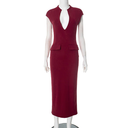 Ropa de mujer Primavera Verano Color sólido Elegante Vestido largo Mujer