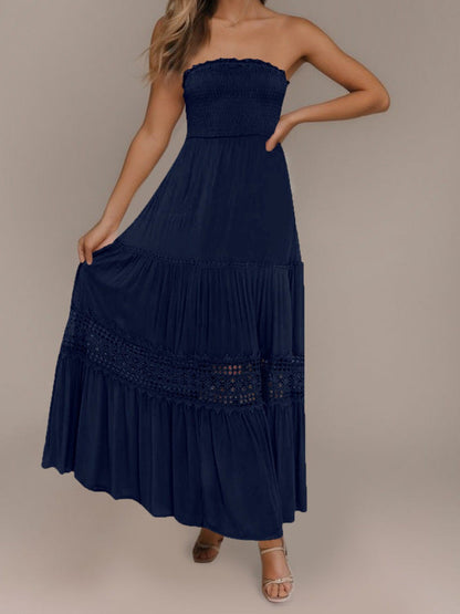 Vestido ceñido de color liso con dobladillo superior tipo tubo, largo, sin mangas, estilo retro bohemio y cintura.