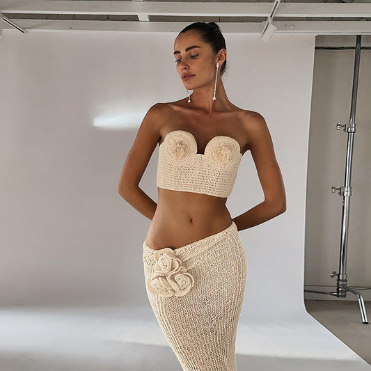 Conjunto de chaleco de punto a juego con hombros descubiertos, ajustado, sexy, sin espalda, para mujer, tendencias de verano