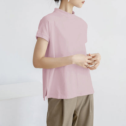 Camiseta de algodón de verano de color liso de manga corta para mujer, jersey francés con abertura lateral.