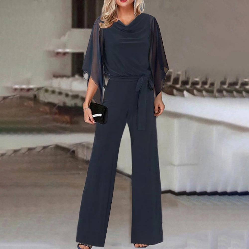 Mono informal de verano de color liso con cintura alta y cordones, pantalones de pierna recta para mujer