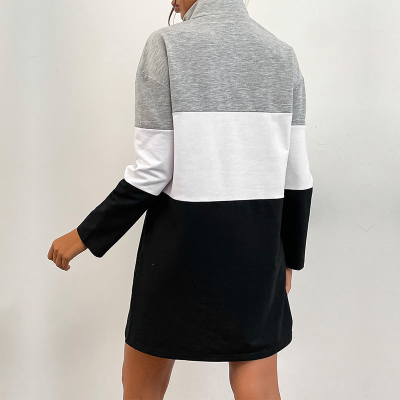 Vestido tipo sudadera de manga larga con contraste de color para mujer de otoño