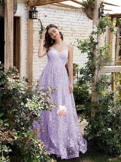 Vestido de noche con escote en V y tirantes, de malla bordada, sin espalda, elegante, para baile, fiesta, dama de honor.