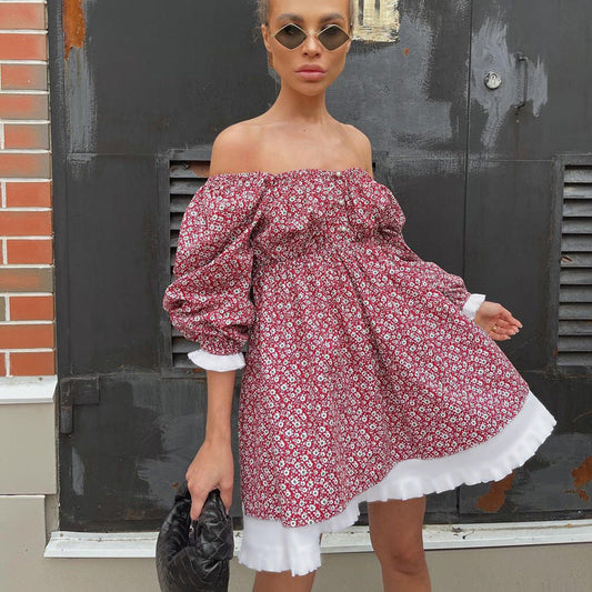 Vestido estampado de primavera para mujer, con mangas abullonadas, cuello cuadrado, corte en A, adelgazante, floral