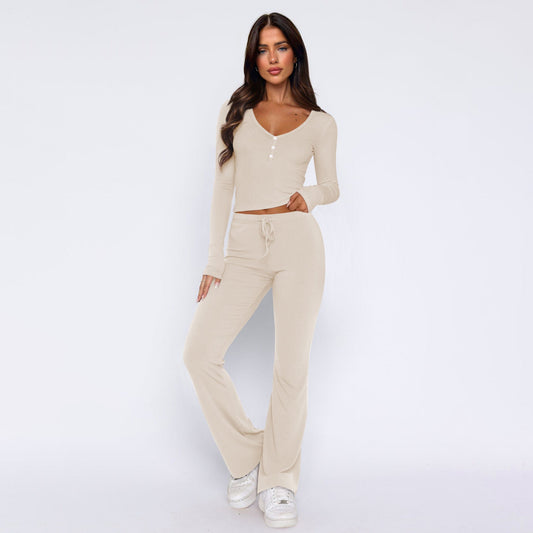 Conjunto de dos piezas de camisa y pantalón casual de manga larga con estampado de dulces y picantes para mujer