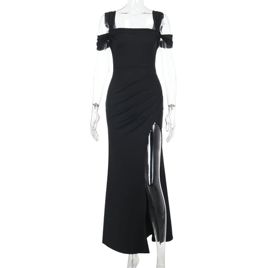 Sexy Suspenders Slit Formal Dress Dress Women Elegant Slim Fit Dress
