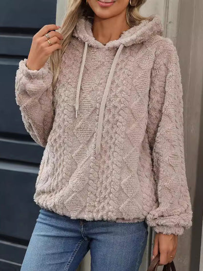 Sudadera con capucha holgada de manga larga de tejido jacquard de felpa para mujer Otoño Invierno