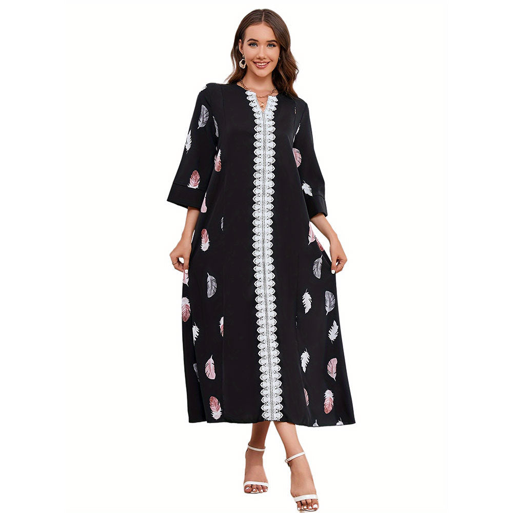 Vestido holgado estampado de Oriente Medio de gasa para mujer, vestido informal cómodo para mujer