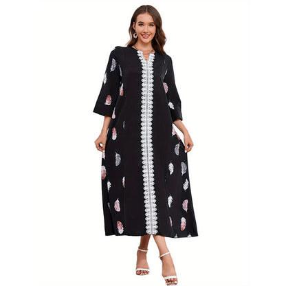 Vestido holgado estampado de Oriente Medio de gasa para mujer, vestido informal cómodo para mujer