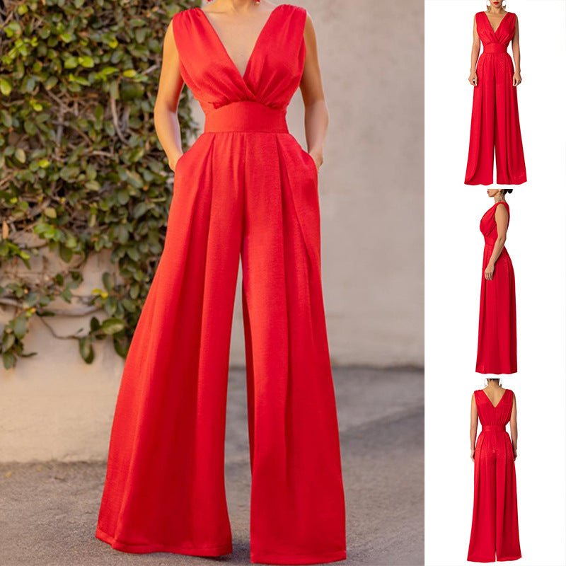 Mono elegante de verano para mujer, ajustado, de cintura alta y color liso
