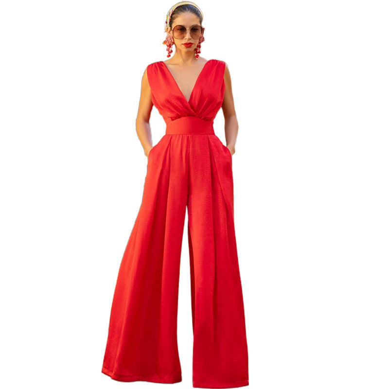 Mono elegante de verano para mujer, ajustado, de cintura alta y color liso