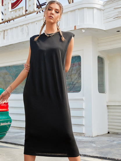 Vestido casual holgado y cómodo de color liso para mujer