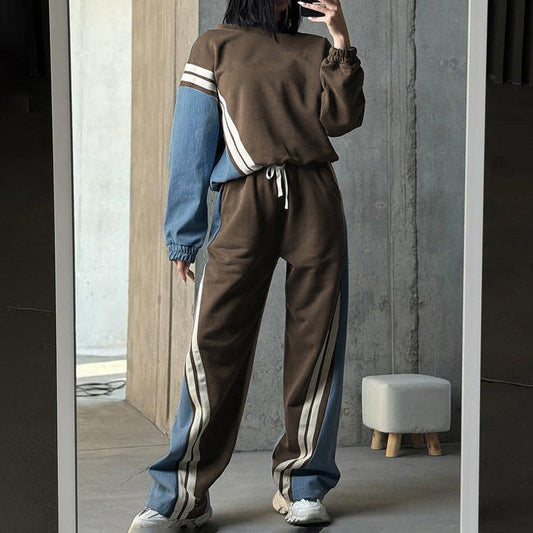 Conjunto de suéter deportivo de rayas de colores contrastantes para otoño e invierno, jersey con parte superior y pantalones con cordón, conjunto de dos piezas