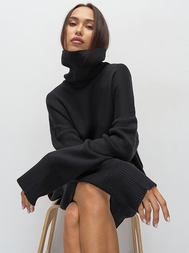 Suéter de cuello alto para mujer, otoño e invierno, largo medio, grueso, ruso, manga larga, tejido de punto